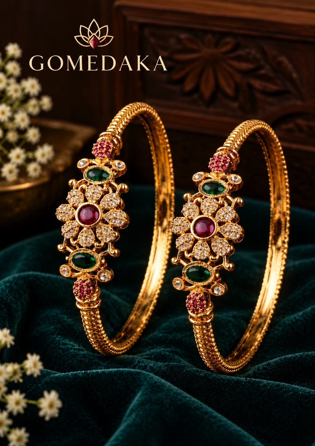 GOMEDAKA Royal Bloom Gold-Plated Jadau Kundan Bangles