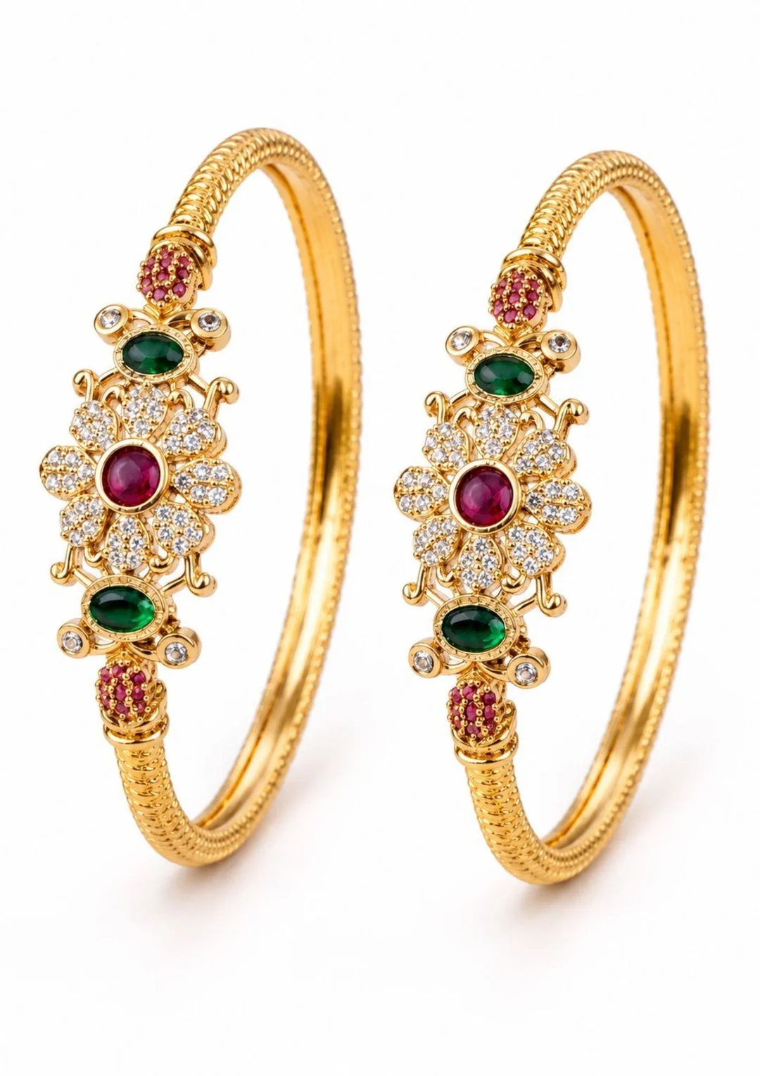 GOMEDAKA Royal Bloom Gold-Plated Jadau Kundan Bangles