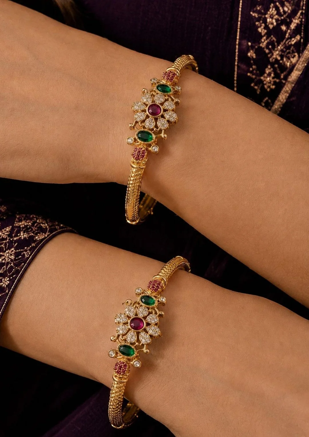 GOMEDAKA Royal Bloom Gold-Plated Jadau Kundan Bangles