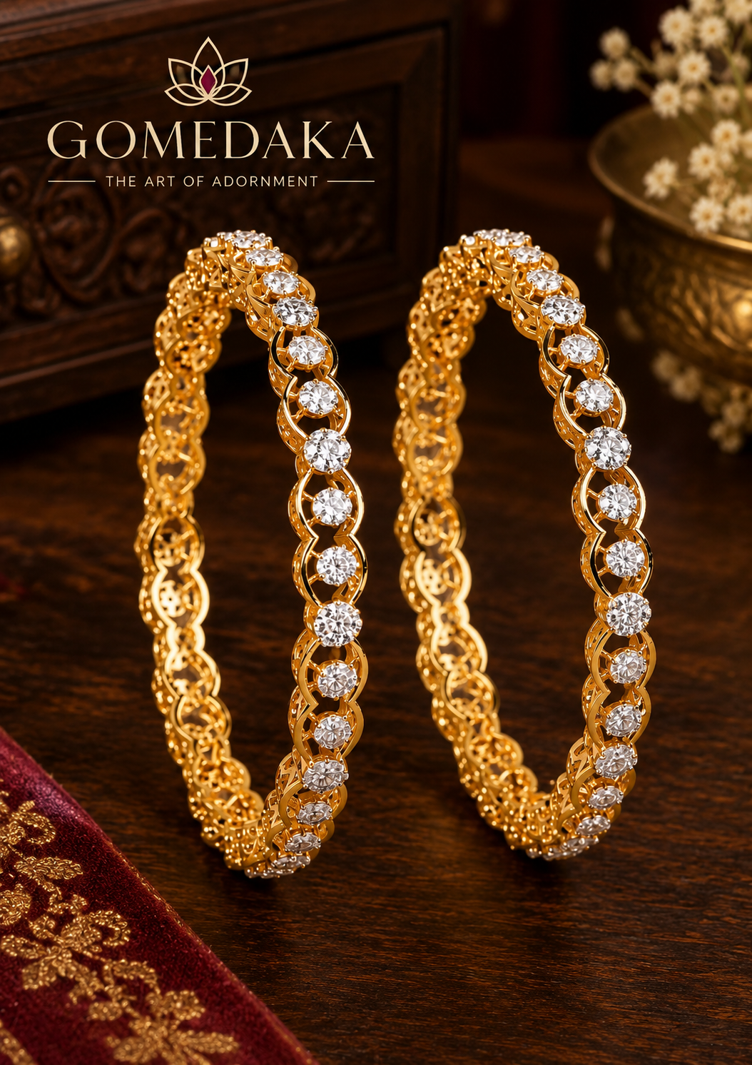 GOMEDAKA Celestial Sparkle Gold-Plated Zircon Bangles (Set of 2)