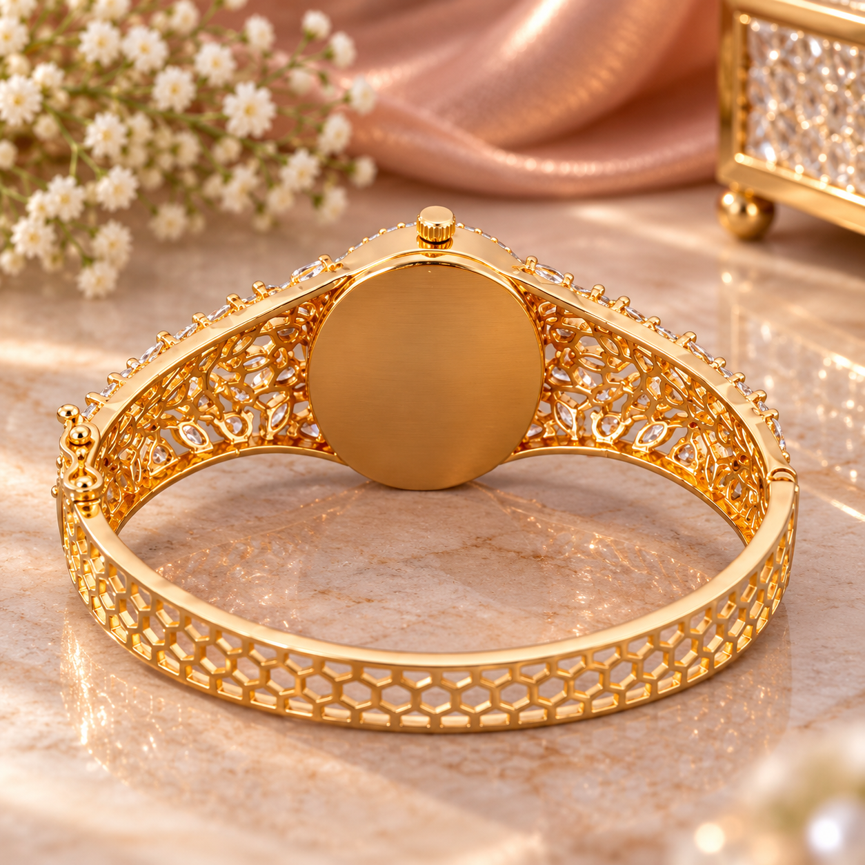 GOMEDAKA Celestial Sparkle Gold-Plated Zircon Bangle Watch