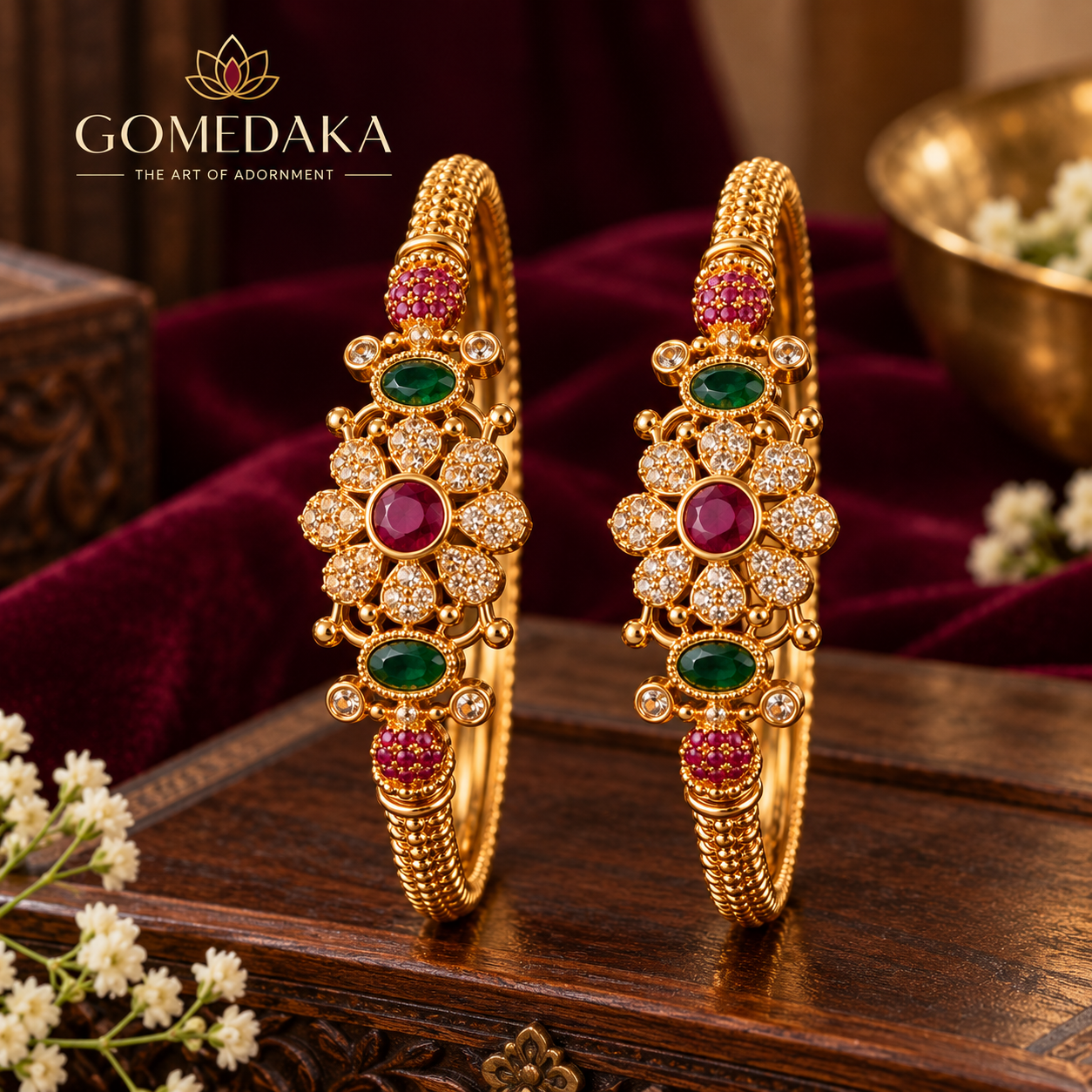 GOMEDAKA Royal Bloom Gold-Plated Jadau Kundan Bangles